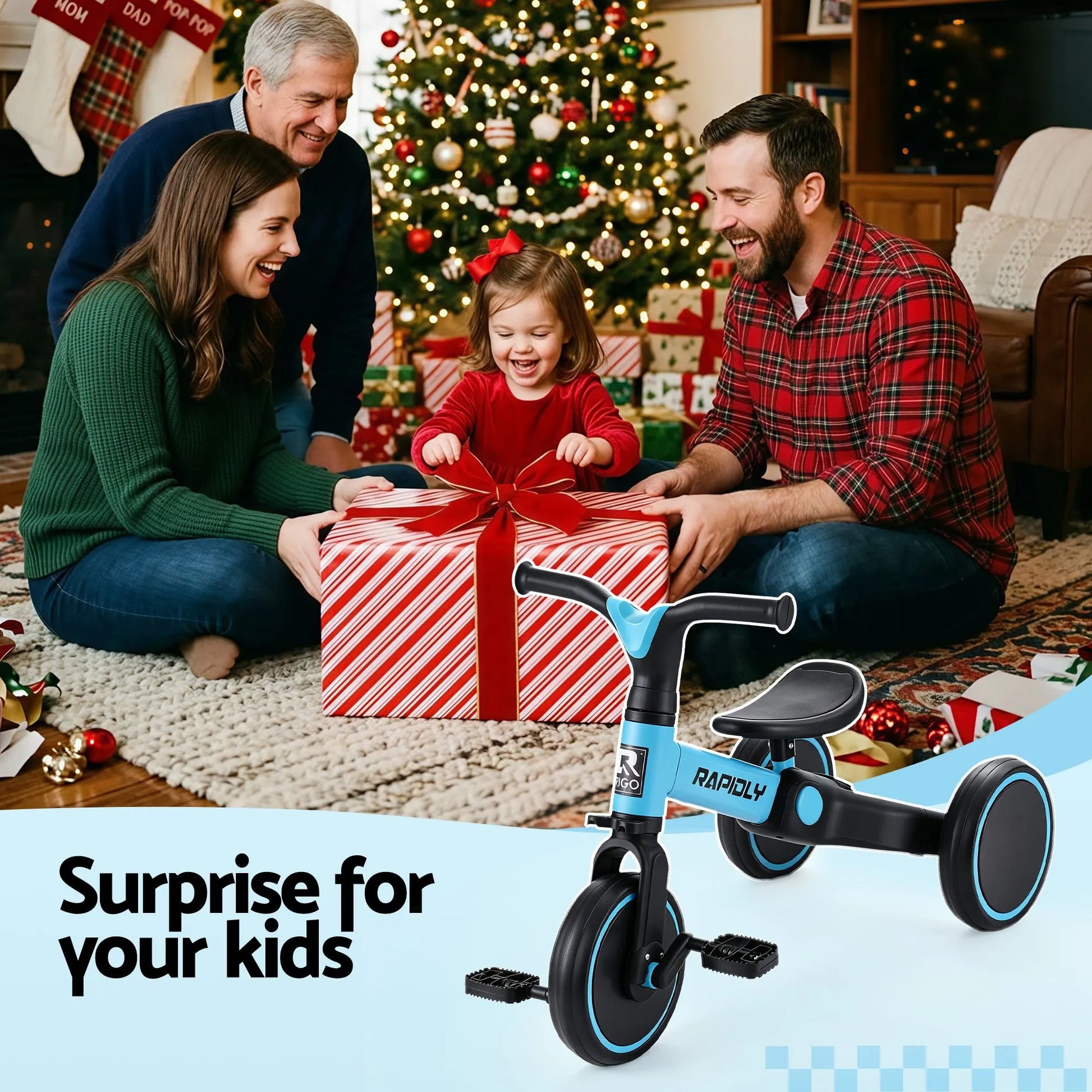 RIGO Tricycle Bike, Kids Bike with 3 wheels, Carbon Steel 70cm Blue - Image 8