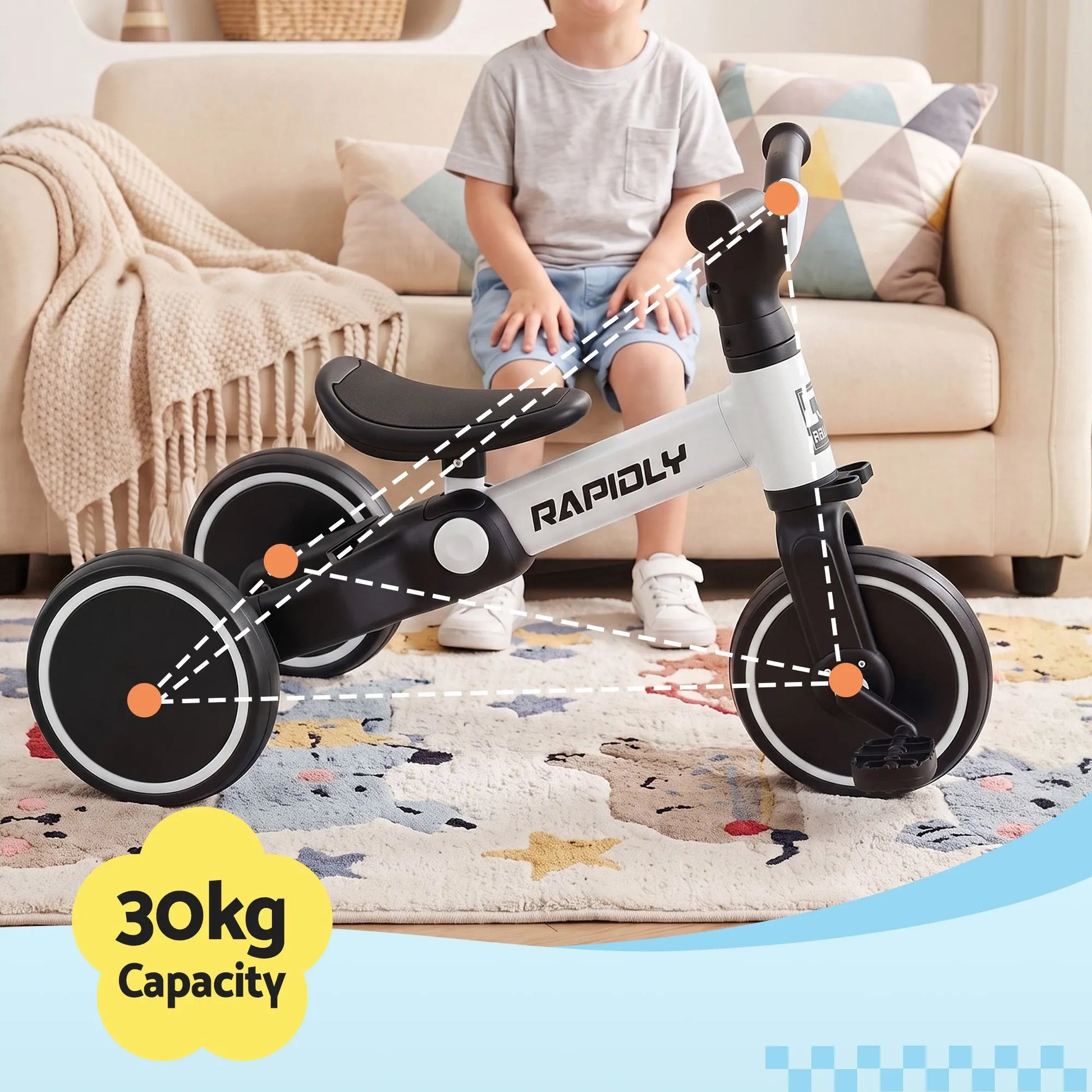 RIGO Tricycle Bike, Kids Bike with 3 wheels, Carbon Steel 70cm White - Image 5