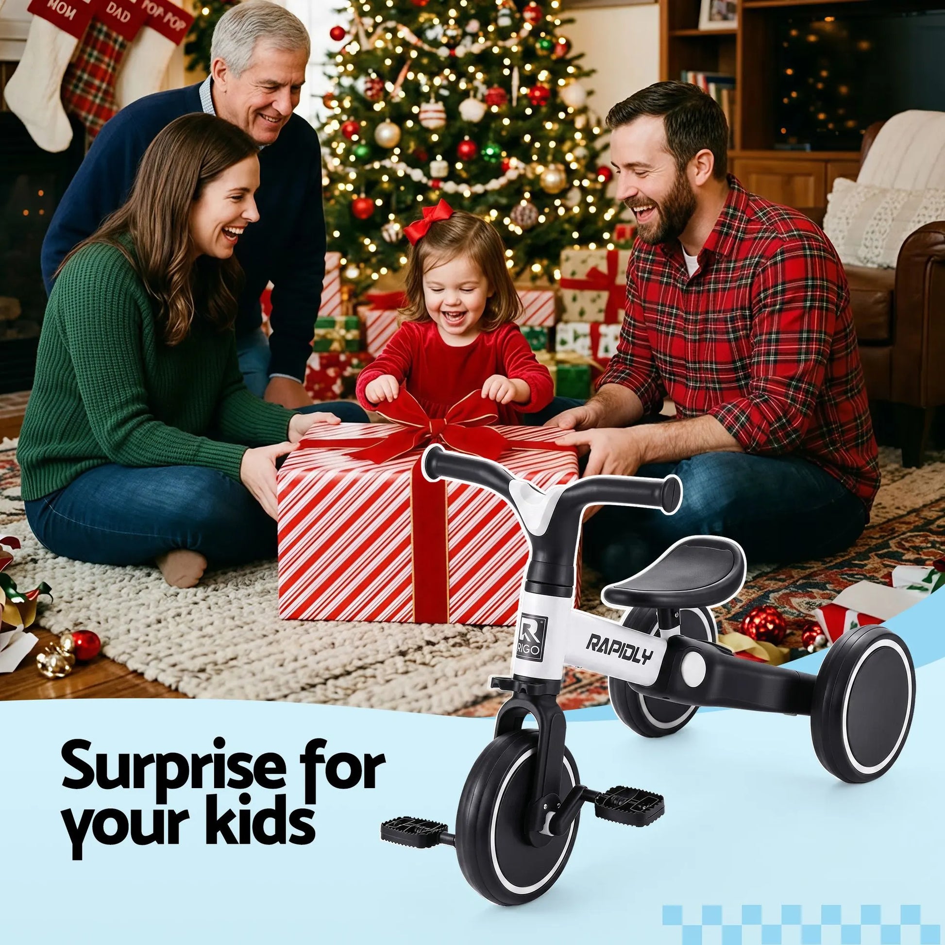 RIGO Tricycle Bike, Kids Bike with 3 wheels, Carbon Steel 70cm White - Image 8