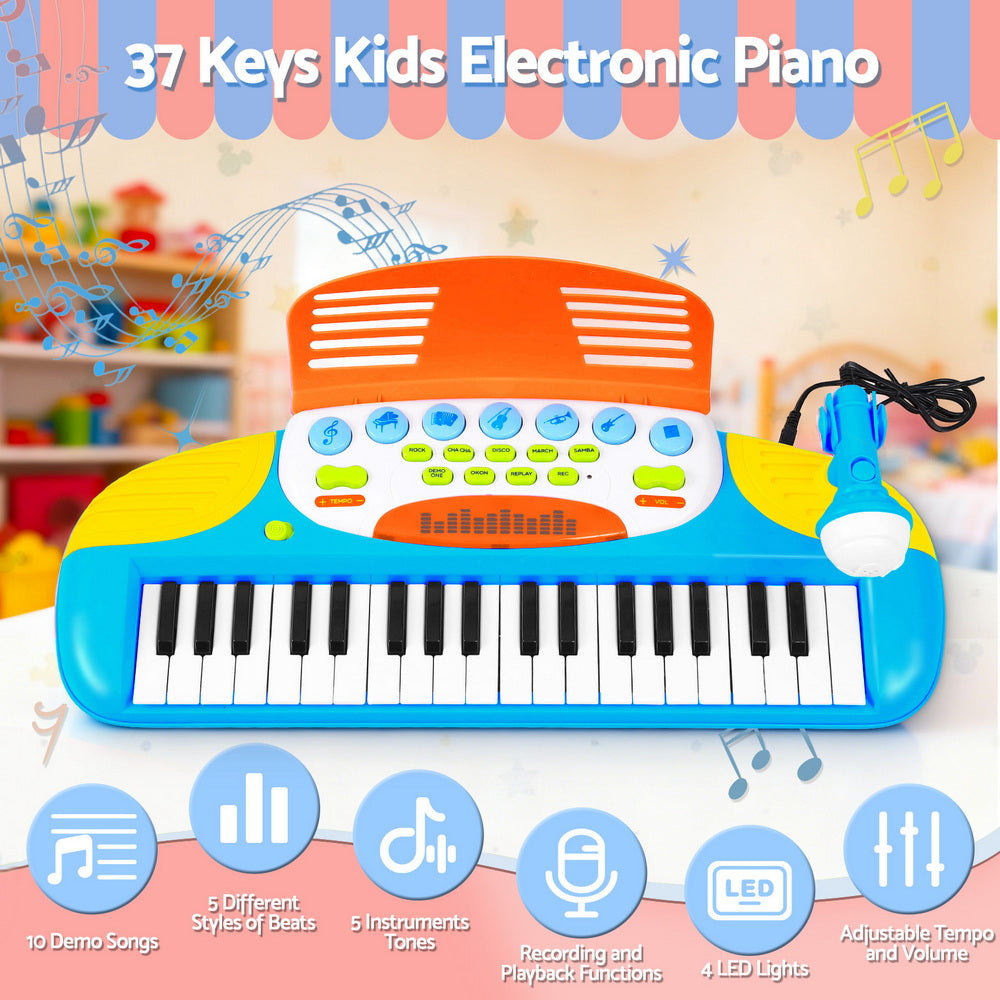 Keezi Kids Piano Keyboard 37 Keys Electronic Musical Instrument Set w/ Stool Microphone - Image 5