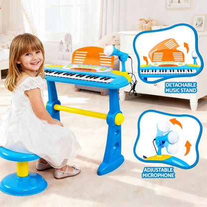Keezi Kids Piano Keyboard 37 Keys Electronic Musical Instrument Set w/ Stool Microphone - Image 6