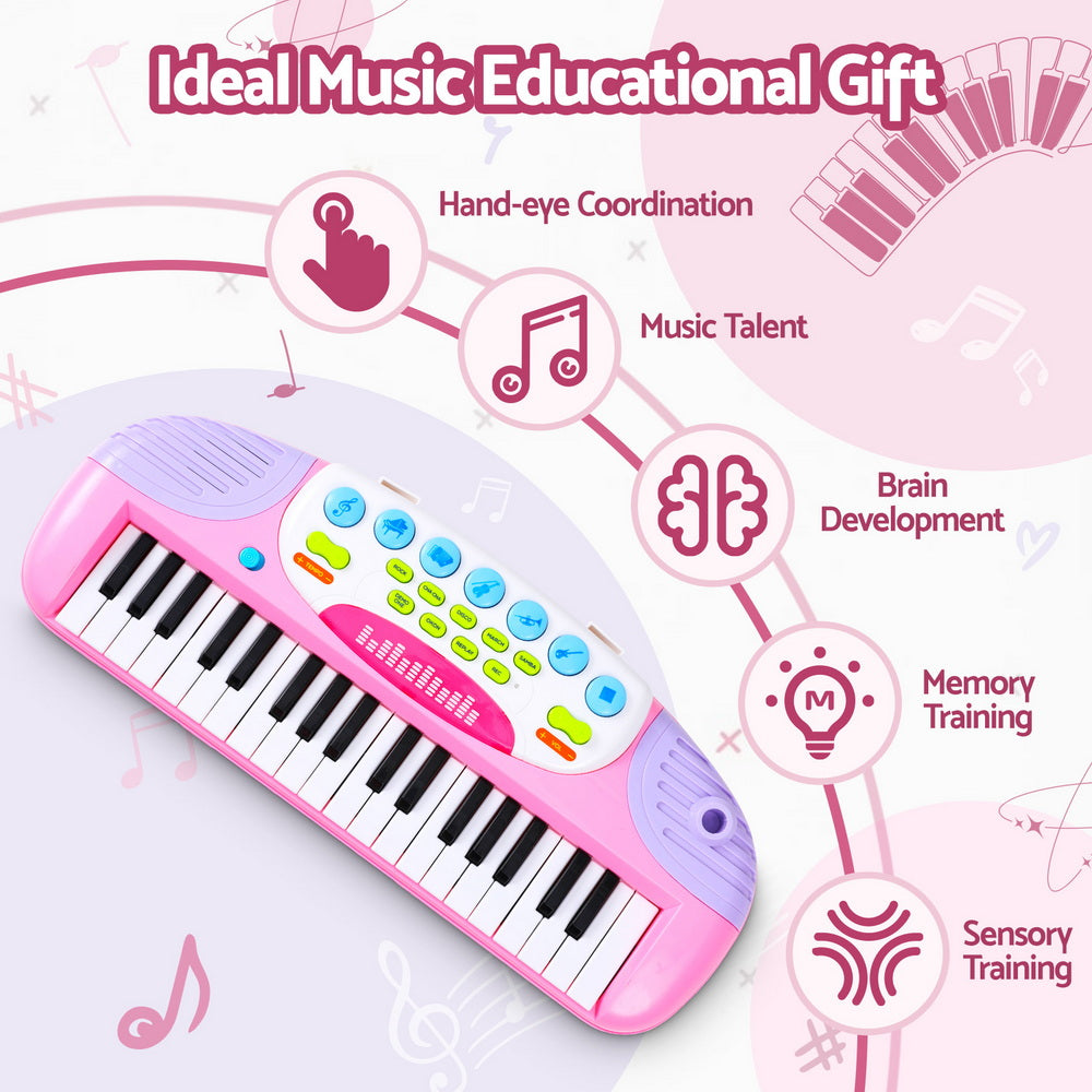 Keezi Kids Piano Keyboard 37 Keys Electronic Musical Instrument Set w/ Stool Microphone - Image 4