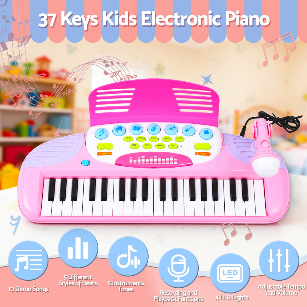 Keezi Kids Piano Keyboard 37 Keys Electronic Musical Instrument Set w/ Stool Microphone - Image 5