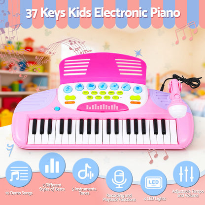 Keezi Kids Piano Keyboard 37 Keys Electronic Musical Instrument Set w/ Stool Microphone - Image 5