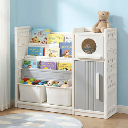 Keezi Kids Bookshelf and Toy Storage Organizer with 3-Tier Bookshelvs, 2 Removable Bins and 2 Storage Cabinets, Toddler Bookshelf with Toy Organizer for Kids' Rooms, Playrooms - Image 9