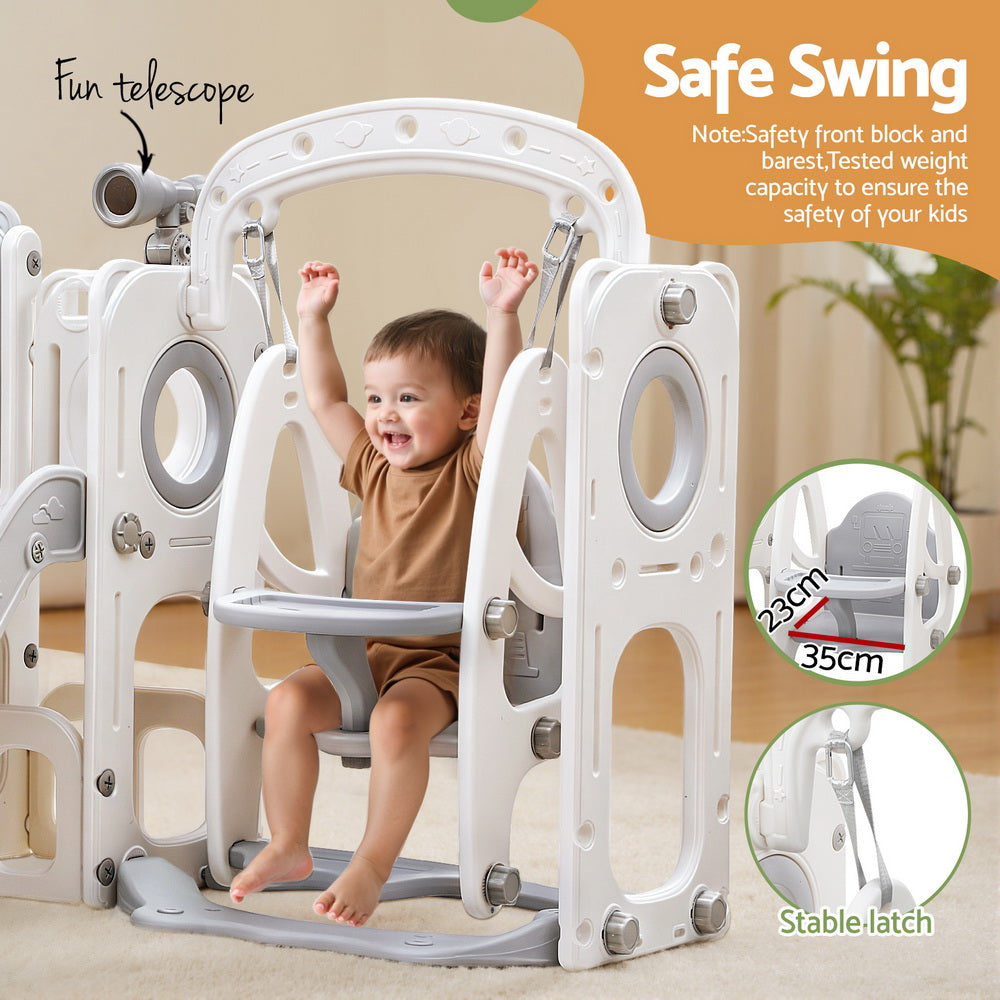 Keezi Kids Slide Swing Set Basketball Hoop Ring Football Outdoor Toys 132cm grey - Image 5