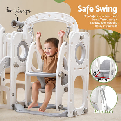 Keezi Kids Slide Swing Set Basketball Hoop Ring Football Outdoor Toys 132cm grey - Image 5