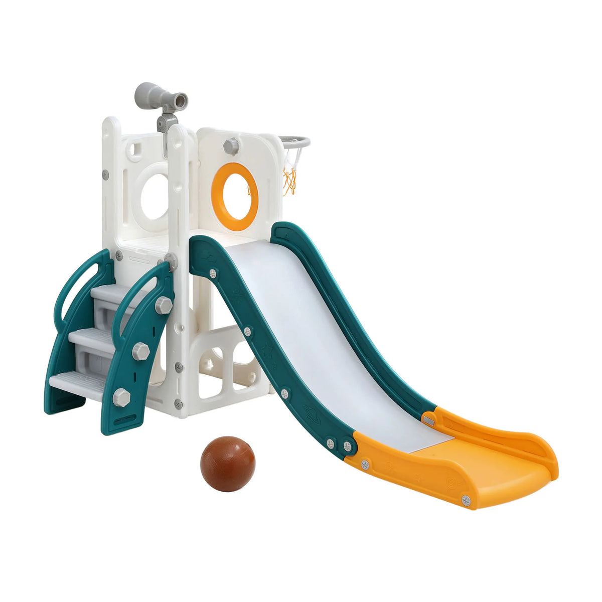 Keezi Kids Slide Set Basketball Hoop Outdoor Playground Outdoor Toys Telescope Storage - Image 9