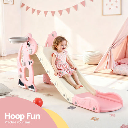 Keezi Kids Slide Set Basketball Hoop Outdoor Playground Toy Dragon 125cm Slide Pink - Image 4