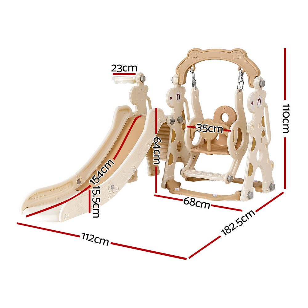 Keezi Kids Slide Swing Set Basketball Hoop Outdoor Playground Toys 160cm Beige - Image 2