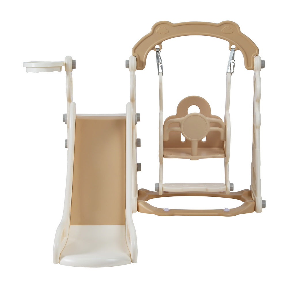 Keezi Kids Slide Swing Set Basketball Hoop Outdoor Playground Toys 160cm Beige - Image 3