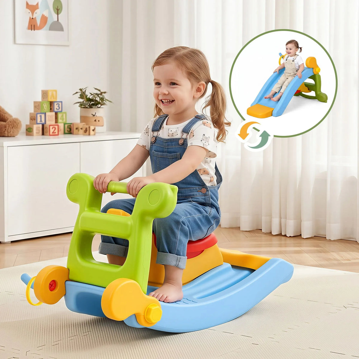 Keezi Kids Slide Set Toddler Indoor Playset Rocking Horse Ring Toss Multi Colour