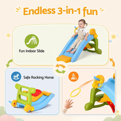 Keezi Kids Slide Set Toddler Indoor Playset Rocking Horse Ring Toss Multi Colour - Image 4