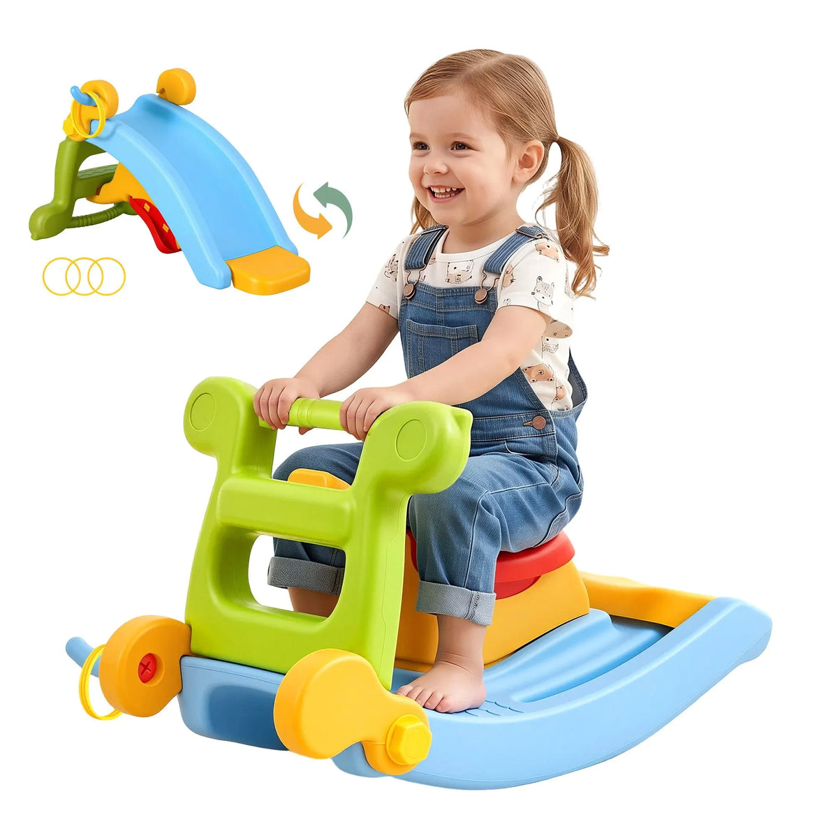 Keezi Kids Slide Set Toddler Indoor Playset Rocking Horse Ring Toss Multi Colour - Image 9