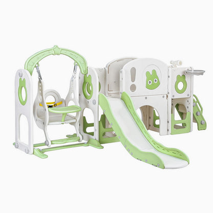 Keezi Kids Slide Swing Set Basketball Hoop Ring Football Outdoor Toys 140cm Green - Image 2