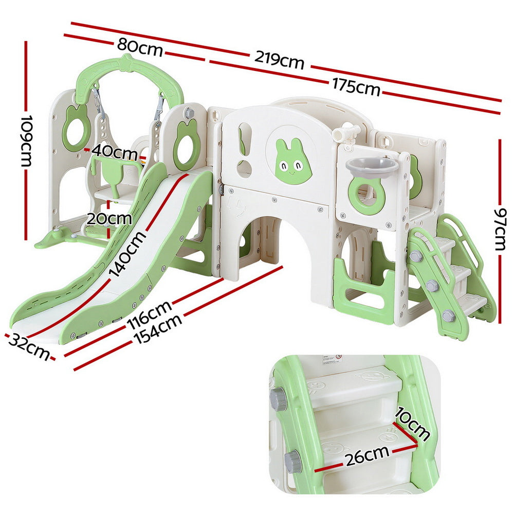 Keezi Kids Slide Swing Set Basketball Hoop Ring Football Outdoor Toys 140cm Green - Image 3