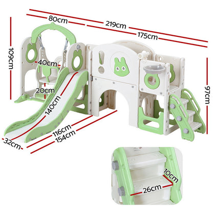 Keezi Kids Slide Swing Set Basketball Hoop Ring Football Outdoor Toys 140cm Green - Image 3