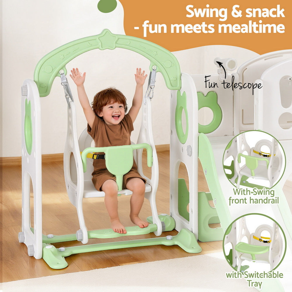 Keezi Kids Slide Swing Set Basketball Hoop Ring Football Outdoor Toys 140cm Green - Image 8