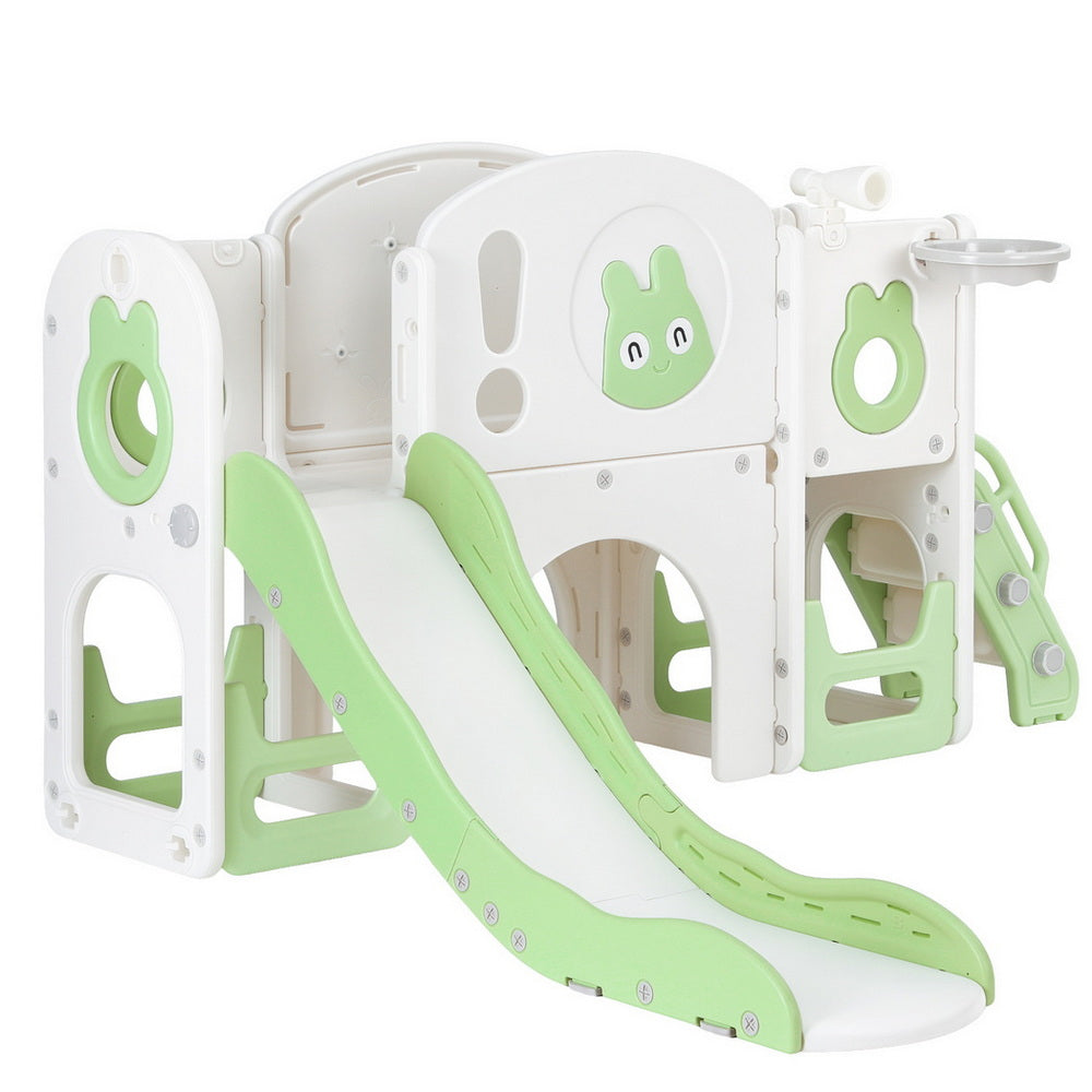 Keezi Kids Slide Swing Set Ball Hoop Rings Football Outdoor Toys Green - Image 2
