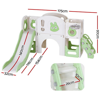 Keezi Kids Slide Swing Set Ball Hoop Rings Football Outdoor Toys Green - Image 3