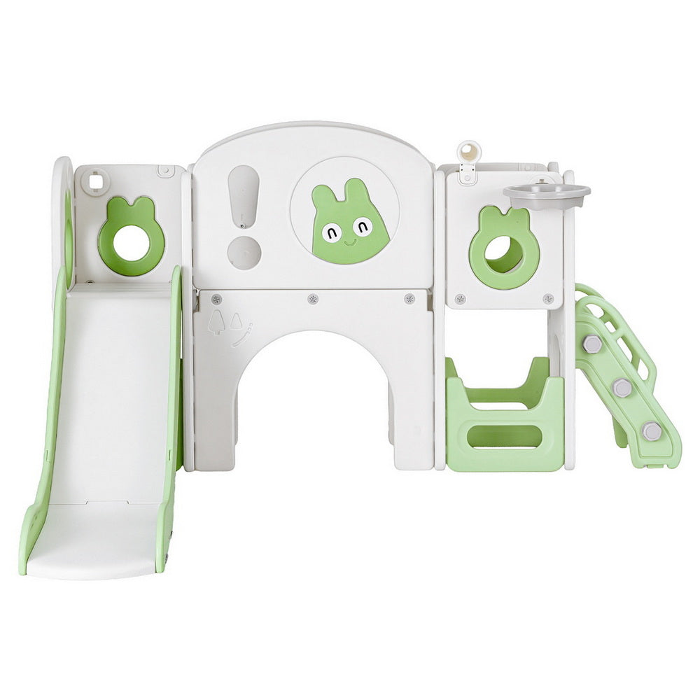 Keezi Kids Slide Swing Set Ball Hoop Rings Football Outdoor Toys Green - Image 4
