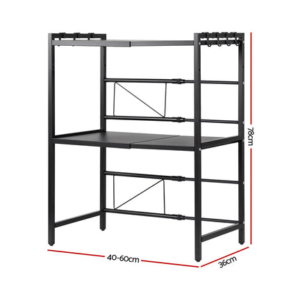 Artiss Kitchen Bakers Rack 40-60CMX78CM Metal Microwave Stand Black - Image 3