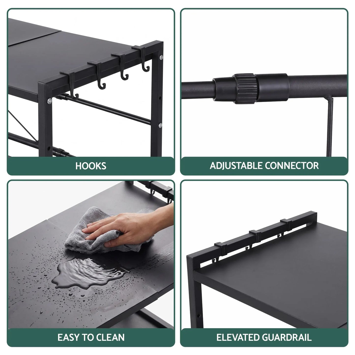 Artiss Kitchen Bakers Rack 40-60CMX78CM Metal Microwave Stand Black - Image 7