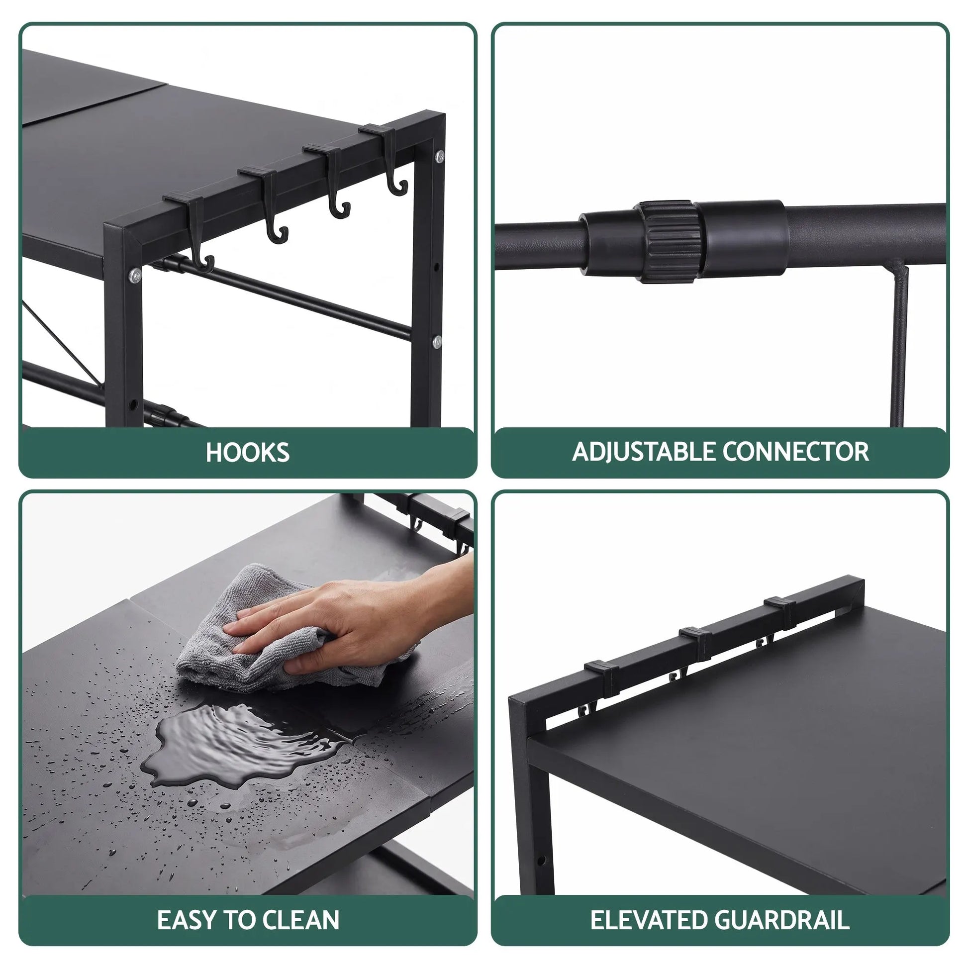 Artiss Kitchen Bakers Rack 40-60CMX78CM Metal Microwave Stand Black - Image 7