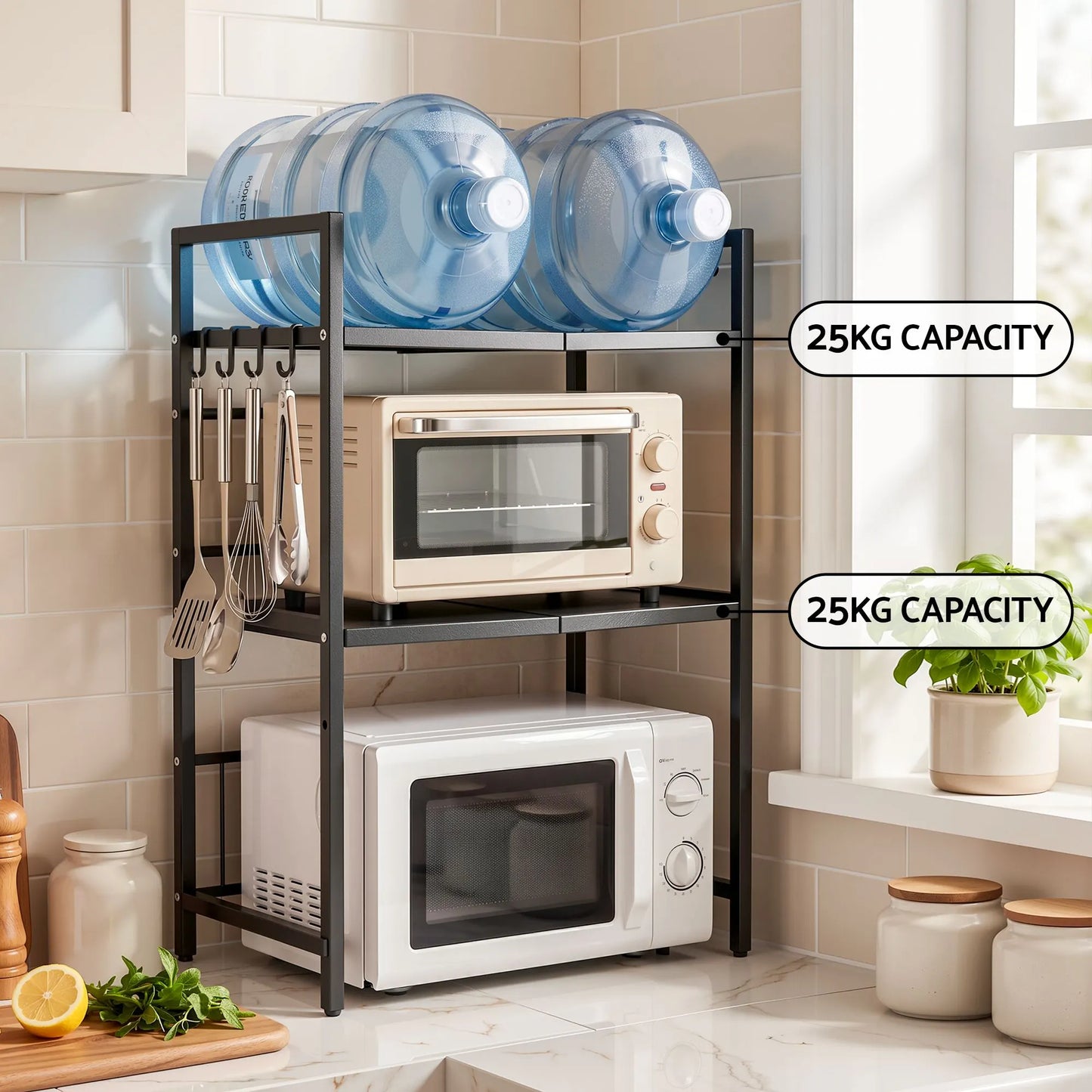 Artiss Kitchen Bakers Rack 40-60CMX78CM Metal Microwave Stand Black - Image 8