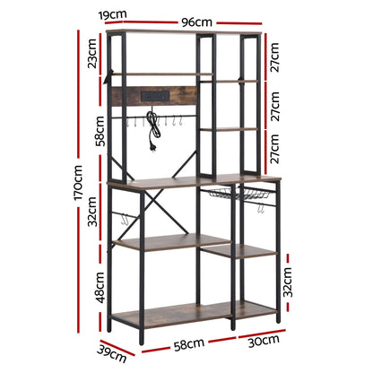 Artiss Kitchen Rack with Power Outlets Hooks 96CMX170CM Microwave Storage Shelf - Image 3