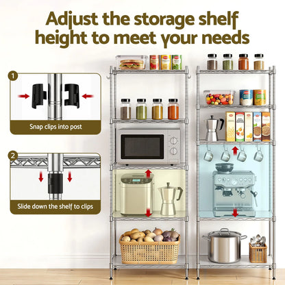 Artiss 5-Tier Kitchen Rack Shelf Shelving Unit 60x35x150CM Adjustable Metal Storage Shelves Silver - Image 7
