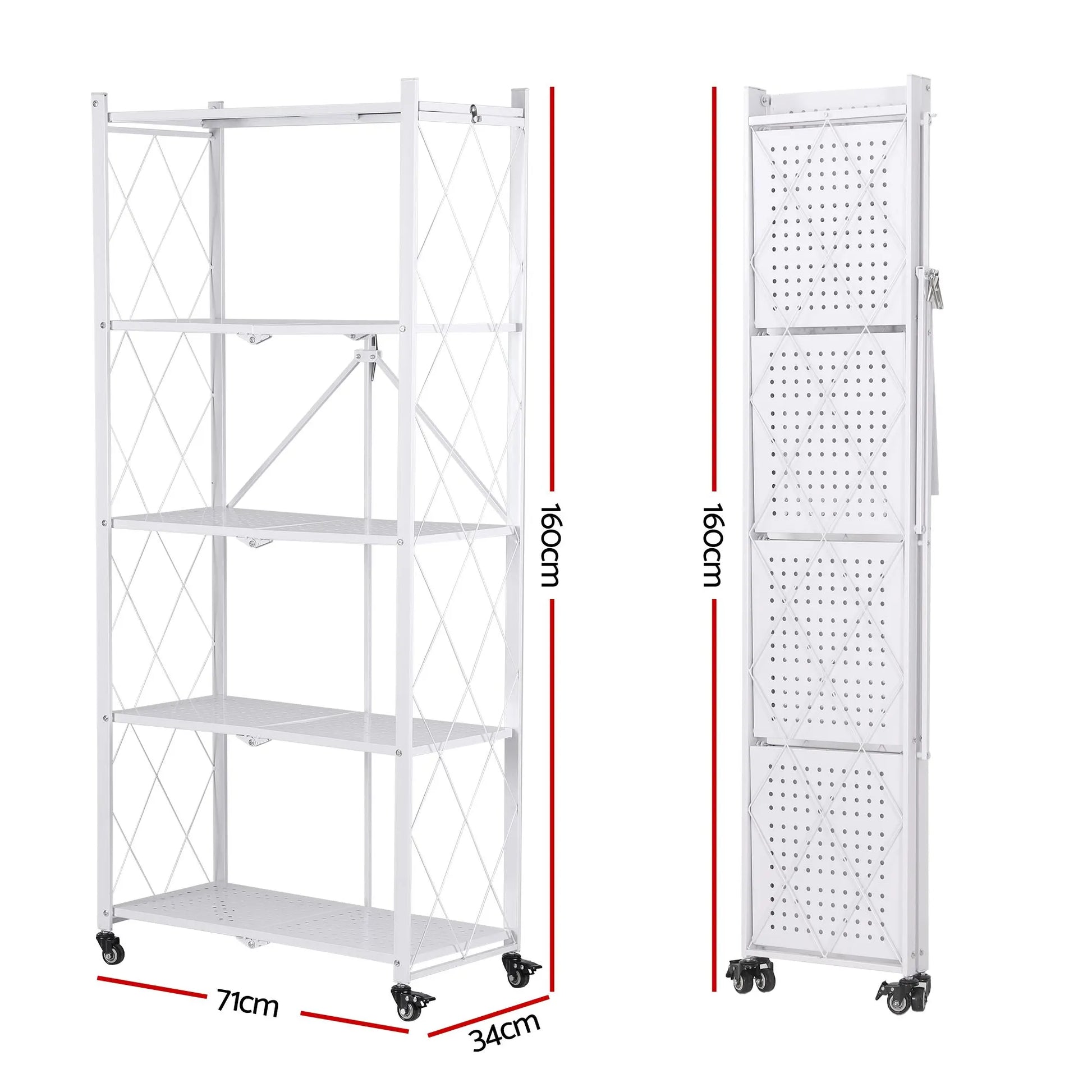 Artiss 5-Tier Foldable Kitchen Bakers Rack 71x160cm Microwave Stand White - Image 3