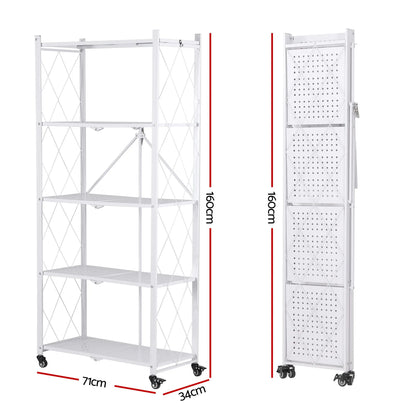 Artiss 5-Tier Foldable Kitchen Bakers Rack 71x160cm Microwave Stand White - Image 3