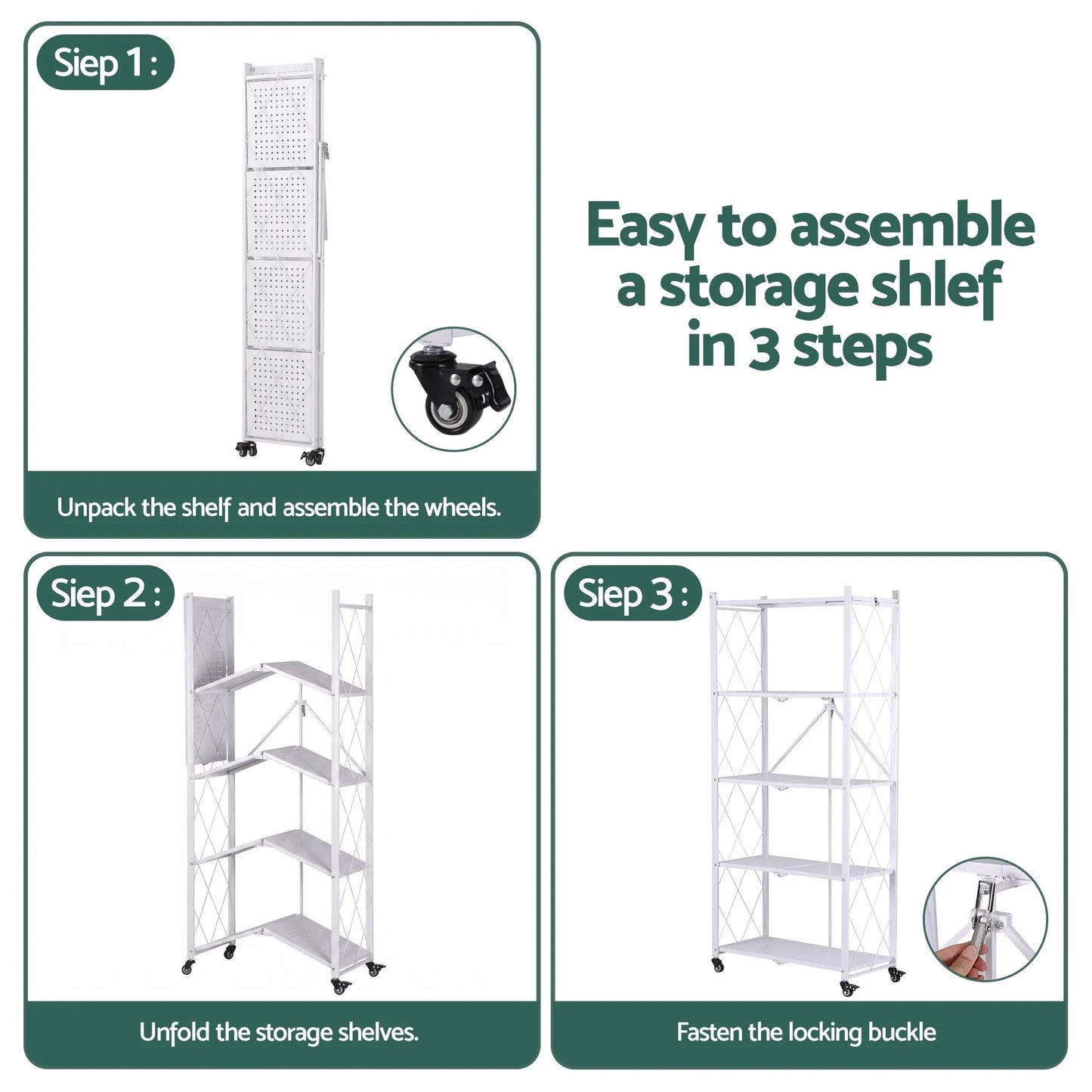 Artiss 5-Tier Foldable Kitchen Bakers Rack 71x160cm Microwave Stand White - Image 6