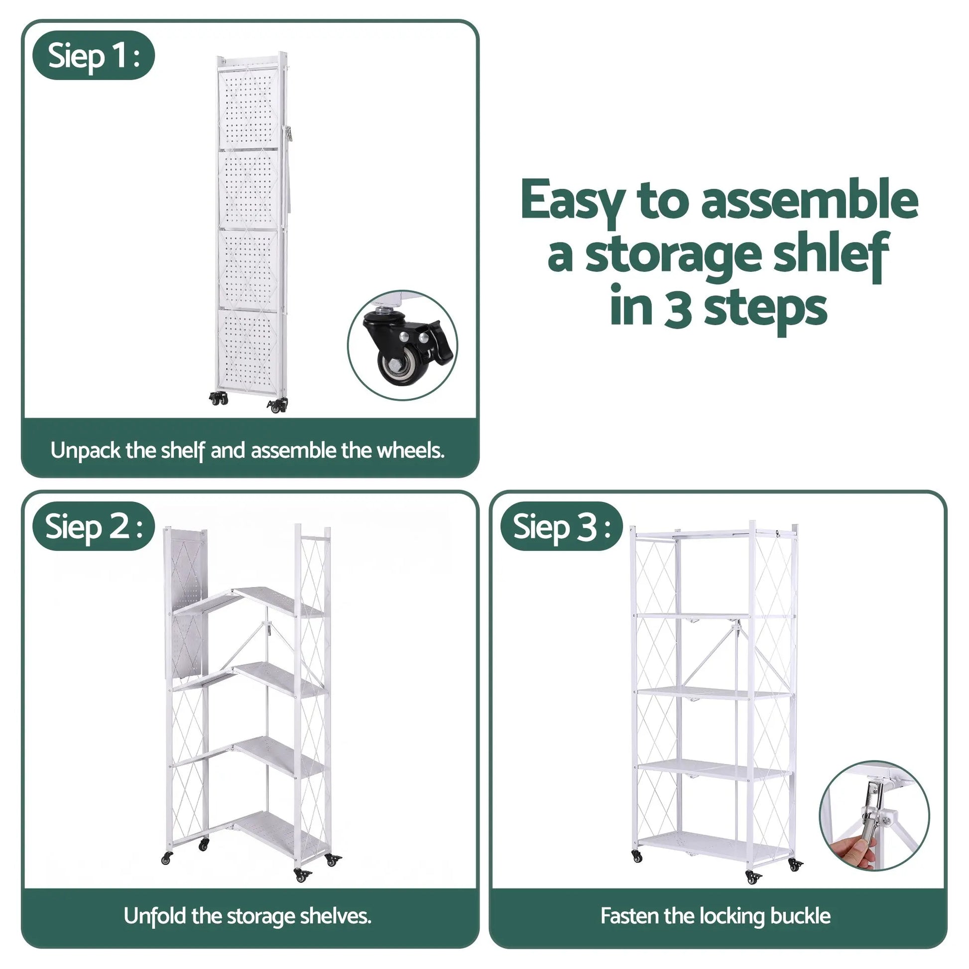 Artiss 5-Tier Foldable Kitchen Bakers Rack 71x160cm Microwave Stand White - Image 6