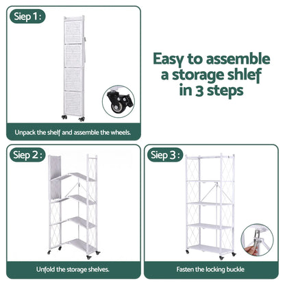 Artiss 5-Tier Foldable Kitchen Bakers Rack 71x160cm Microwave Stand White - Image 6