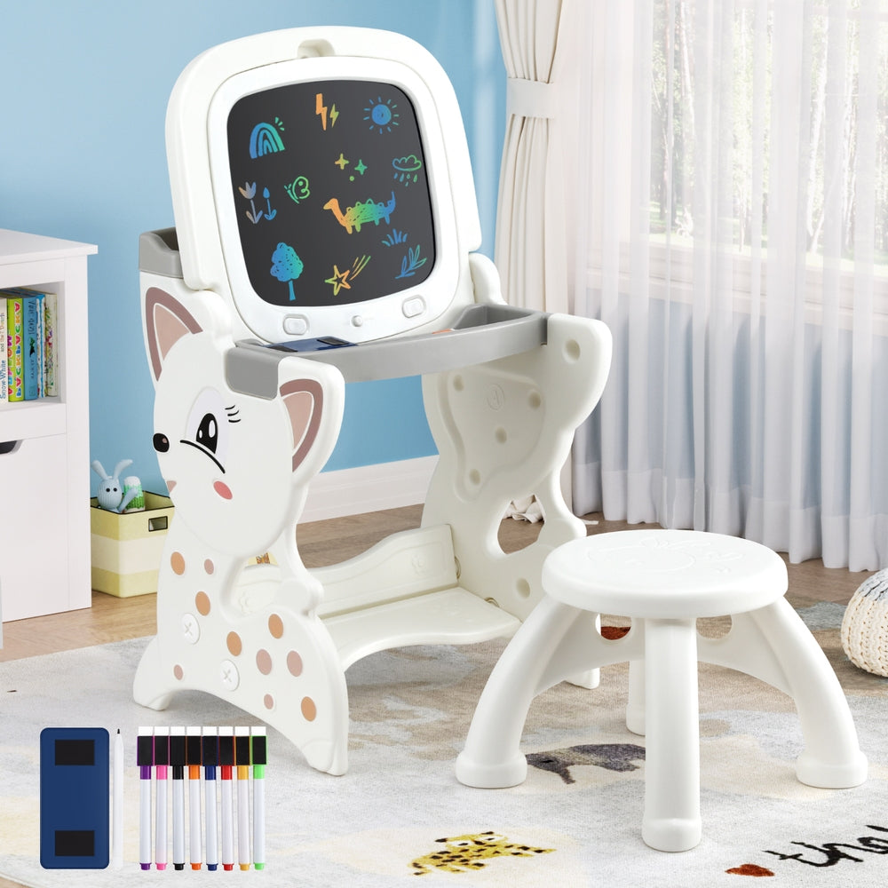 Keezi Kids Table and Chair Set 2 in 1 Easel Desk Stool w/ LCD Writing Tablet - Image 7