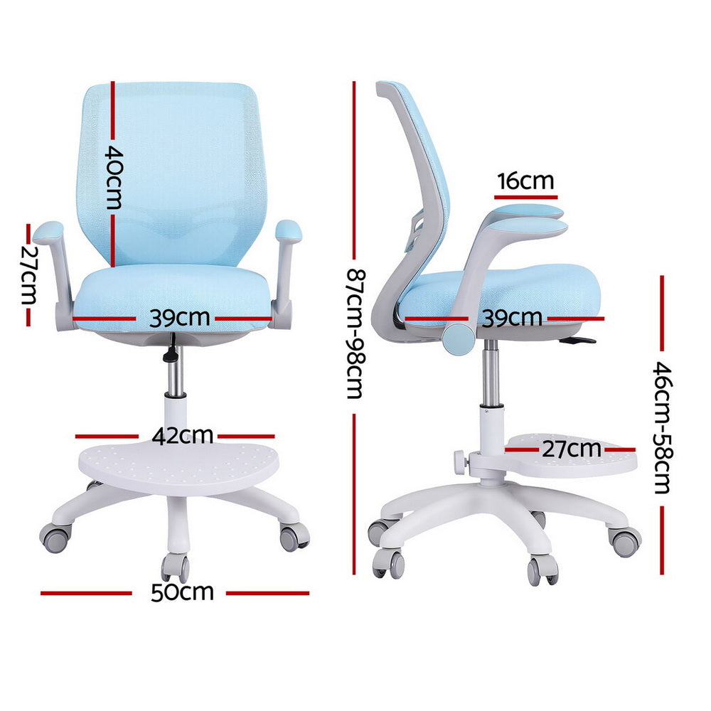 Keezi Kids Ergonomic Study Chair Adjustable w/ Wheels Footrest Blue - Image 2
