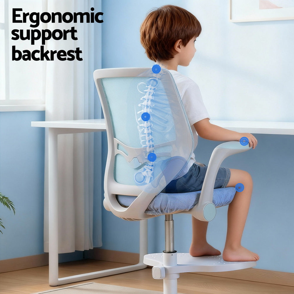 Keezi Kids Ergonomic Study Chair Adjustable w/ Wheels Footrest Blue - Image 5