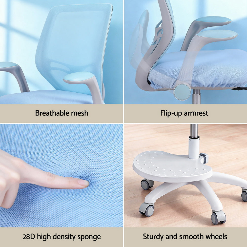 Keezi Kids Ergonomic Study Chair Adjustable w/ Wheels Footrest Blue - Image 6