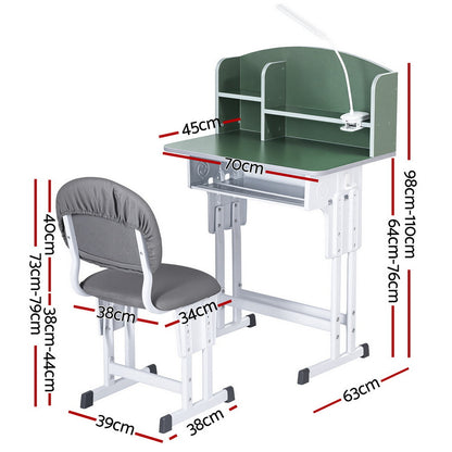 Keezi Kids Study Desk Chair Set Adjustable Ergonomic Table LED Lamp Green - Image 2
