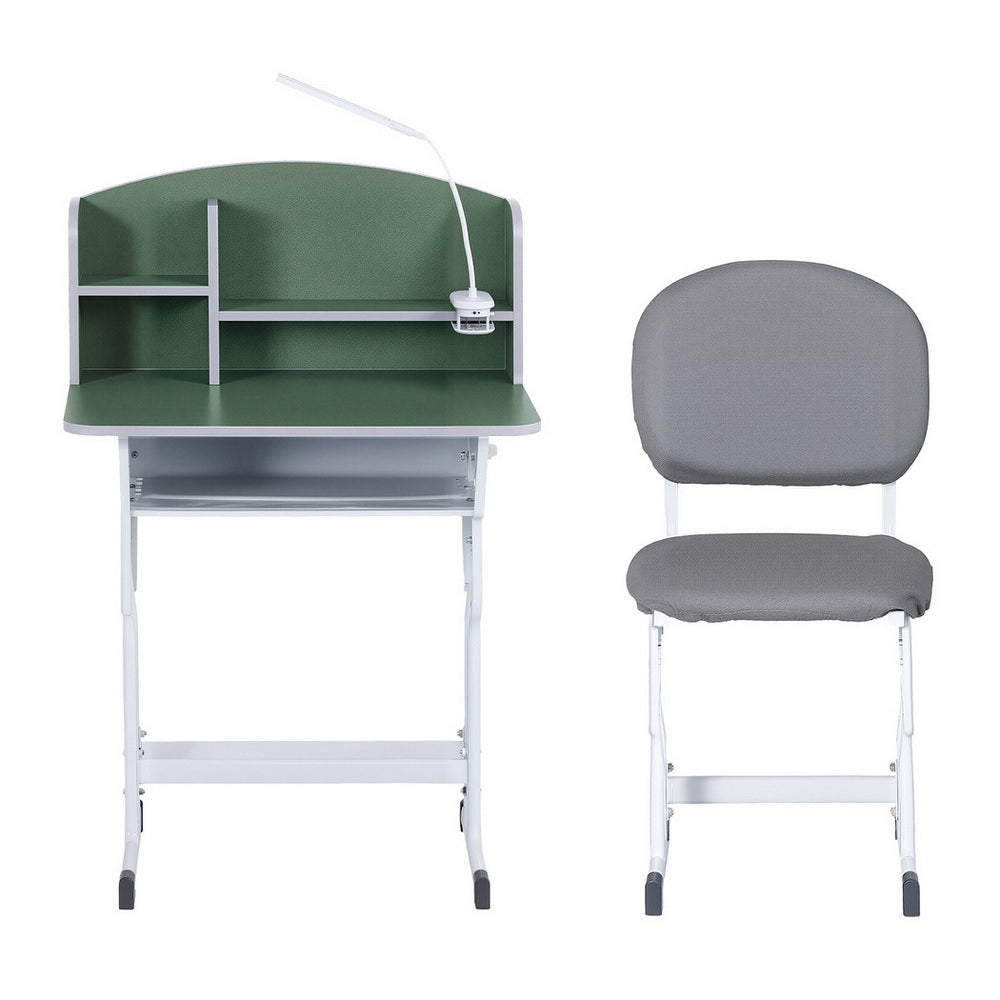 Keezi Kids Study Desk Chair Set Adjustable Ergonomic Table LED Lamp Green - Image 3