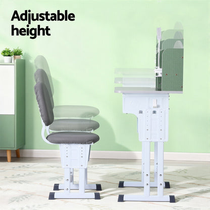 Keezi Kids Study Desk Chair Set Adjustable Ergonomic Table LED Lamp Green - Image 4