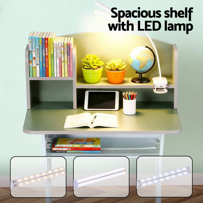 Keezi Kids Study Desk Chair Set Adjustable Ergonomic Table LED Lamp Green - Image 5