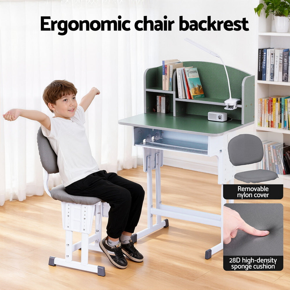 Keezi Kids Study Desk Chair Set Adjustable Ergonomic Table LED Lamp Green - Image 6