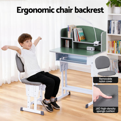 Keezi Kids Study Desk Chair Set Adjustable Ergonomic Table LED Lamp Green - Image 6