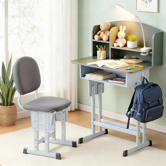 Keezi Kids Study Desk Chair Set Adjustable Ergonomic Table LED Lamp Green - Image 7