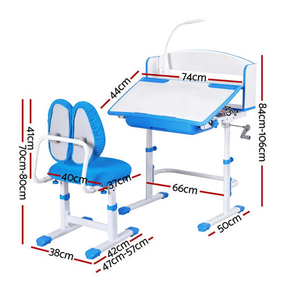 Keezi Kids Study Desk Chair Set Adjustable Ergonomic Table LED Lamp Blue - Image 2