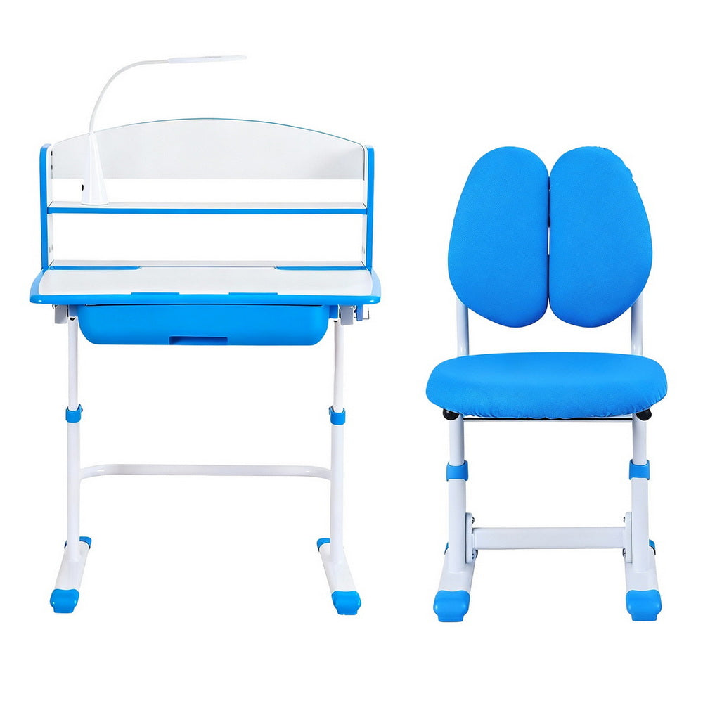 Keezi Kids Study Desk Chair Set Adjustable Ergonomic Table LED Lamp Blue - Image 3