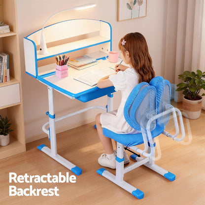 Keezi Kids Study Desk Chair Set Adjustable Ergonomic Table LED Lamp Blue - Image 5